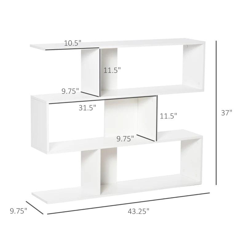 Modern 4-Shelf S-Shaped Bookshelf | White - Toronto Liquidation Warehouse