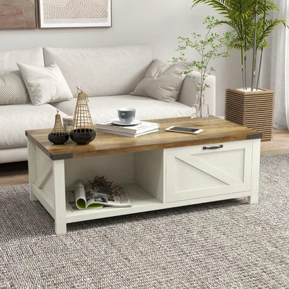 Classic Farmhouse Rectangle Coffee Table with Storage - White - Toronto Liquidation Warehouse