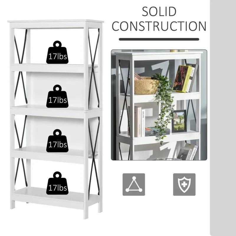 Classic Farmhouse 5-Shelf Bookshelf | White - Toronto Liquidation Warehouse