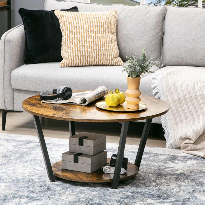 Industrial Round Coffee Table - Brown - Toronto Liquidation Warehouse