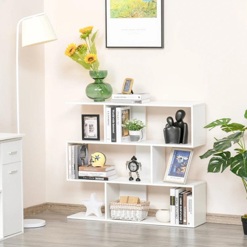 Modern 4-Shelf S-Shaped Bookshelf | White - Toronto Liquidation Warehouse