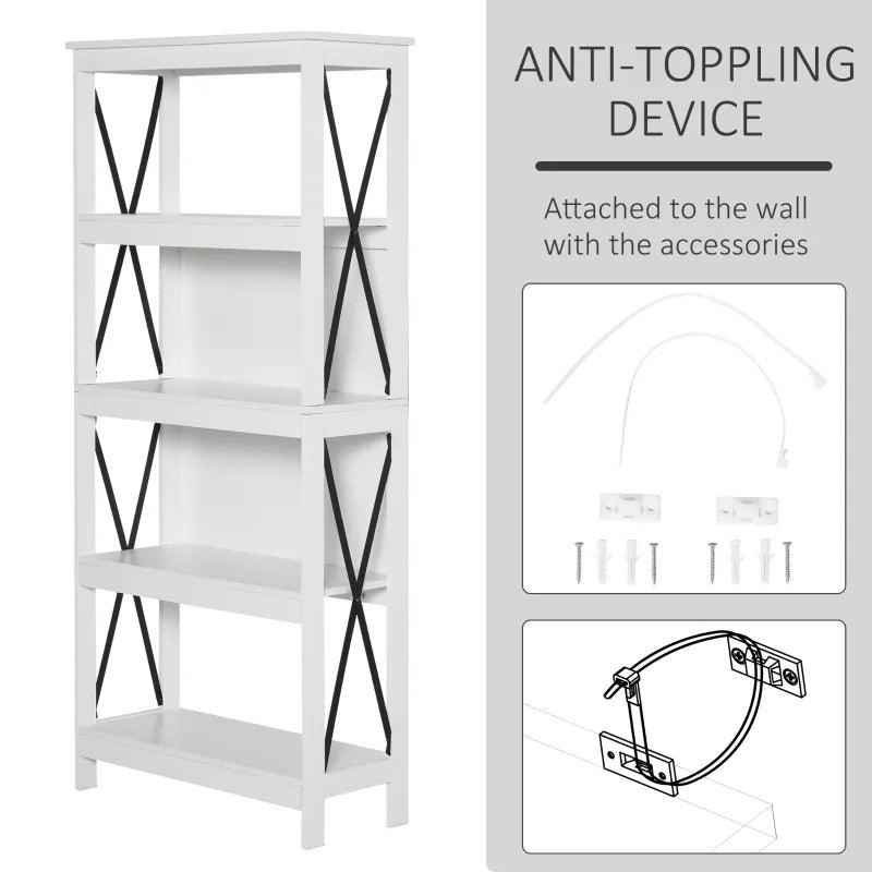 Classic Farmhouse 5-Shelf Bookshelf | White - Toronto Liquidation Warehouse