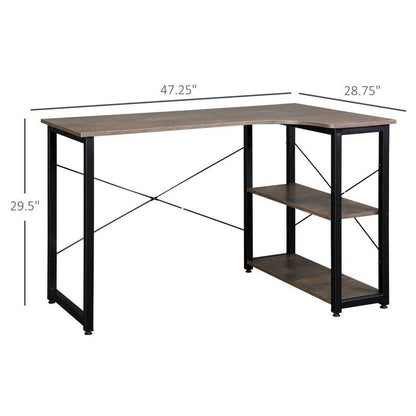 Industrial L-Shaped Computer and Office Desk (Brown) - Toronto Liquidation Warehouse