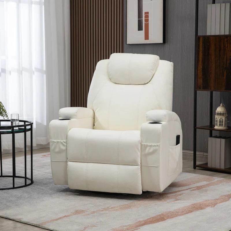 Executive Faux Leather Massage Recliner | Snow White - Toronto Liquidation Warehouse