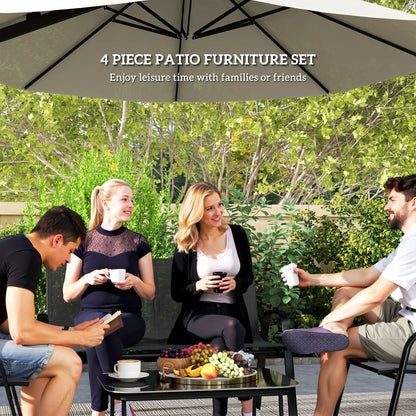 Black 4-Piece Breathable Mesh Outdoor Patio Furniture Set with Glass Table