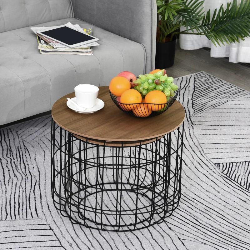 Industrial Round Wire Nesting Tables - Wood Brown - Toronto Liquidation Warehouse