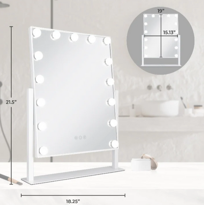 15 Led Light Bulb Vertical Hollywood Makeup Mirror - 18" X 21" - French Blue