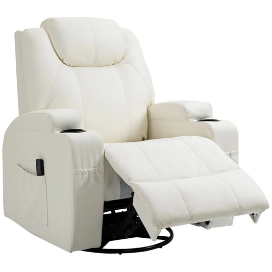 Executive Faux Leather Electric Massage Recliner with Cup Holder | Snow White