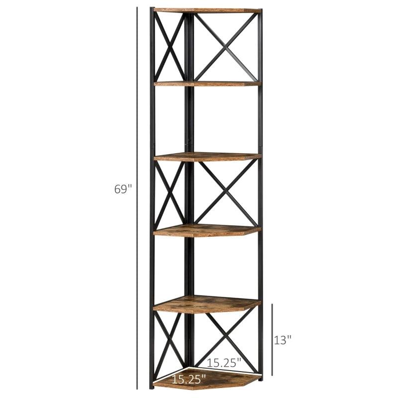 Industrial 6-Shelf Corner Bookshelf | Brown - Toronto Liquidation Warehouse