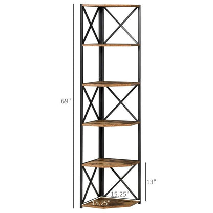 Industrial 6-Shelf Corner Bookshelf | Brown - Toronto Liquidation Warehouse