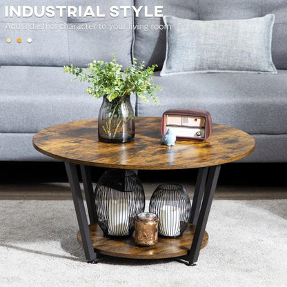 Industrial Round Coffee Table - Brown - Toronto Liquidation Warehouse