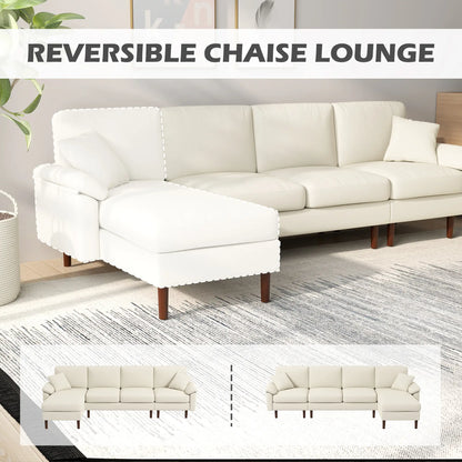 Modern L-Shape Sectional Sofa with Changeable Chaise Lounge | Cream White