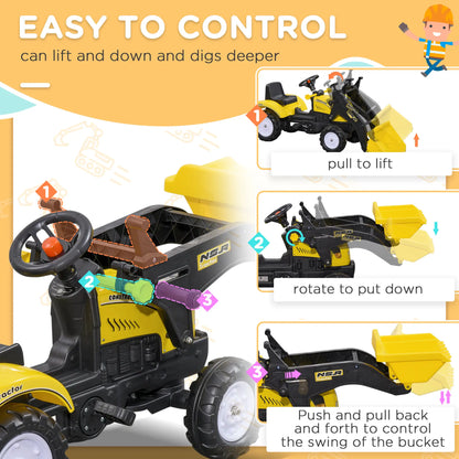 Ride on Pedal Excavator Tractor for Kids with Front Loader Digger