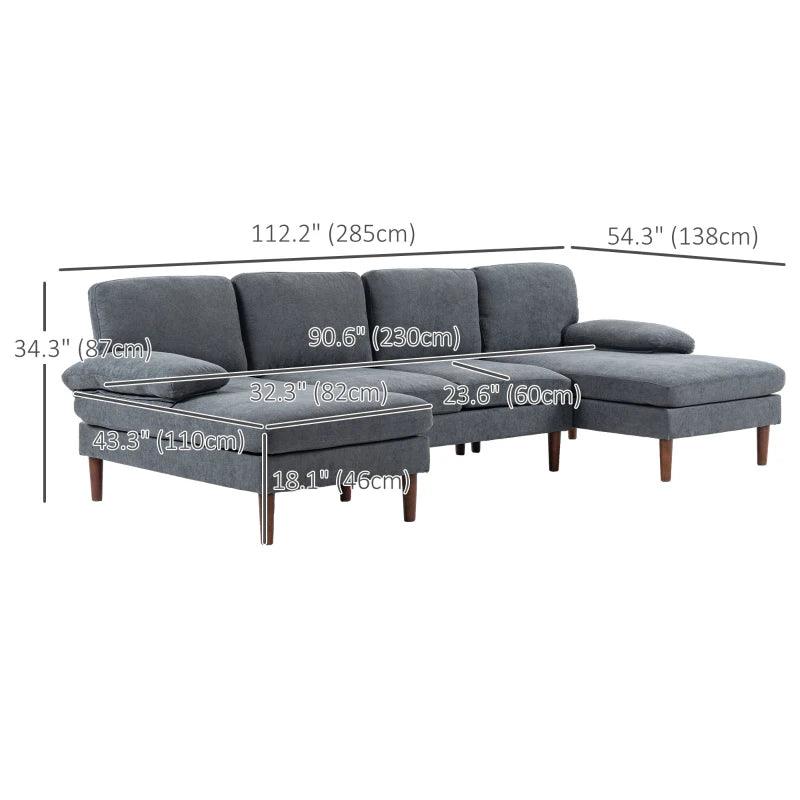 U-Shaped Sectional Sofa with Double Chaise Lounge - Metal Grey - Toronto Liquidation Warehouse