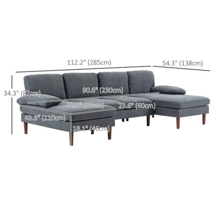 U-Shaped Sectional Sofa with Double Chaise Lounge - Metal Grey - Toronto Liquidation Warehouse