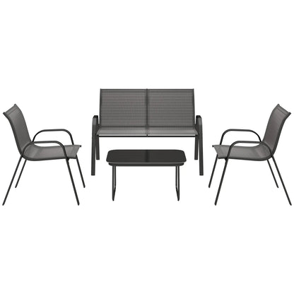 Black 4-Piece Breathable Mesh Outdoor Patio Furniture Set with Glass Table