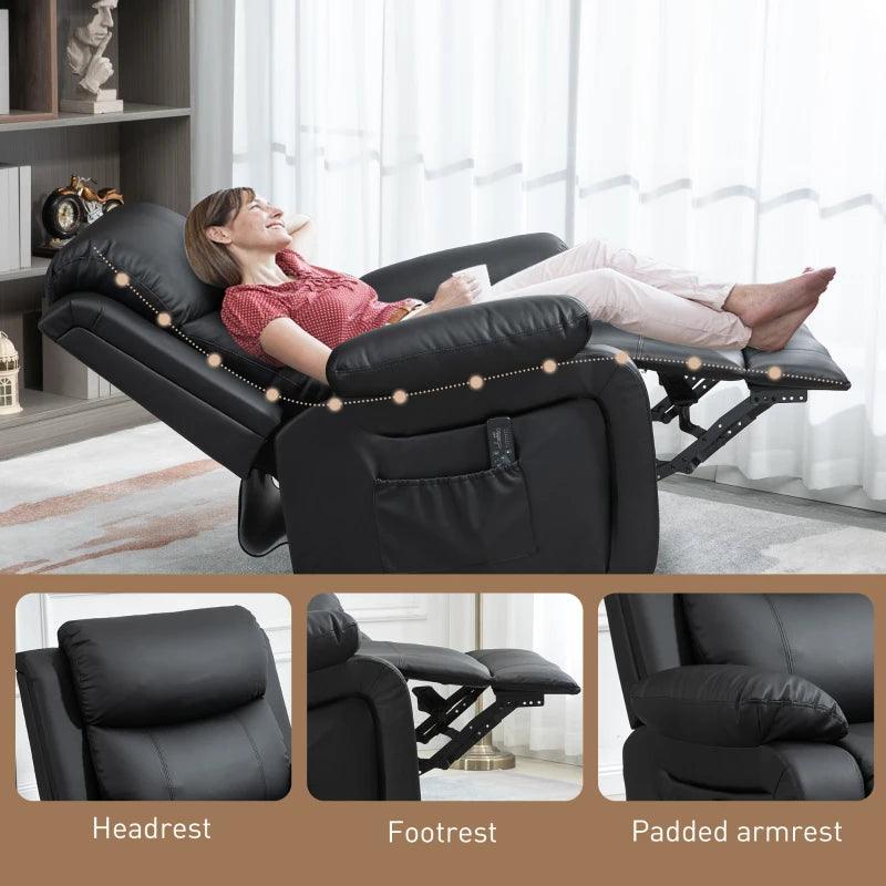 Elite Faux Leather Massage Recliner | Jet Black - Toronto Liquidation Warehouse