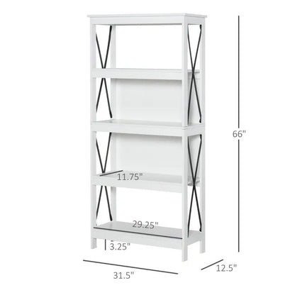 Classic Farmhouse 5-Shelf Bookshelf | White - Toronto Liquidation Warehouse