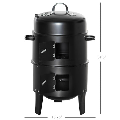 3-In-1 Barrel Charcoal BBQ Grill & Smoker