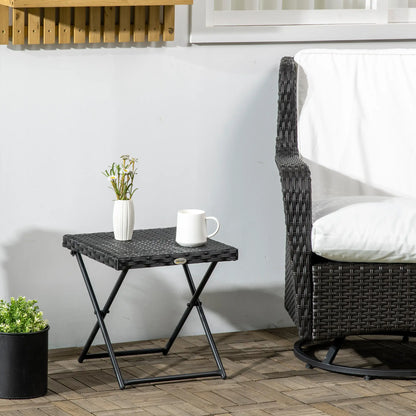 Black Rattan Wicker Outdoor Patio Square Folding Side Table