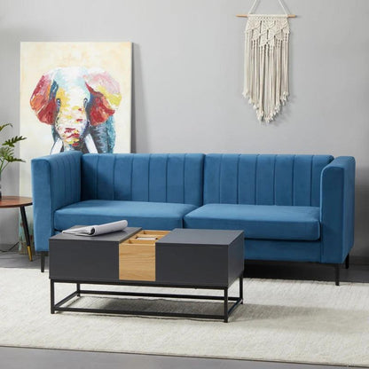 Contemporary 3-Seater Sofa | Velvet Blue - Toronto Liquidation Warehouse