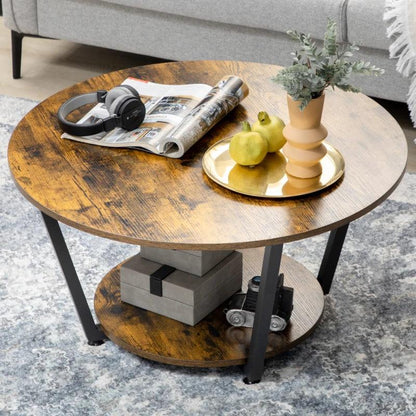 Industrial Round Coffee Table - Brown - Toronto Liquidation Warehouse