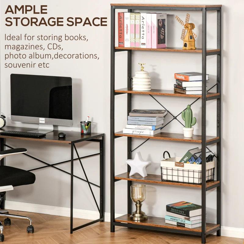 Industrial 6-Shelf Bookshelf | Wood Brown - Toronto Liquidation Warehouse