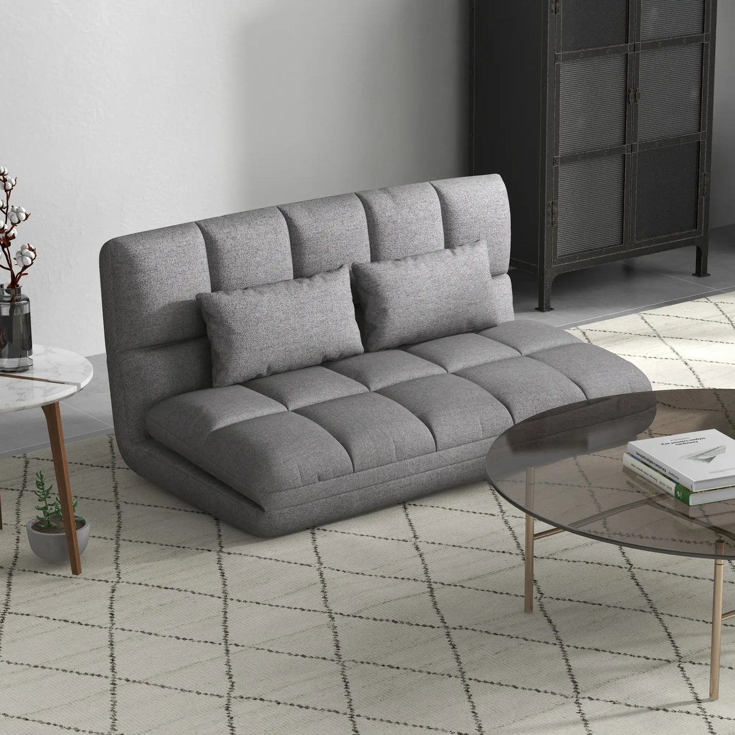 Light Grey Modern 51" Foldable 2-Seater Floor Sofa bed