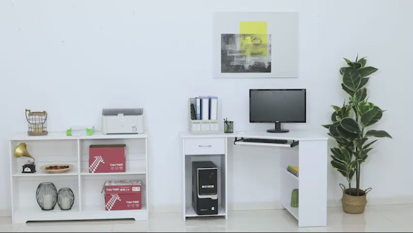 Stylish L-shaped desk with ample workspace for a productive office setup.