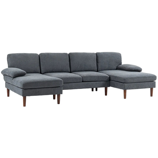 U-Shaped Sectional Sofa with Double Chaise Lounge - Metal Grey