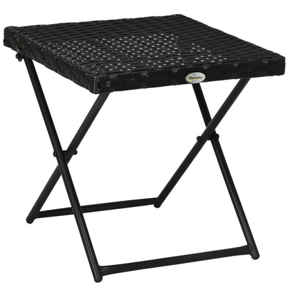 Black Rattan Wicker Outdoor Patio Square Folding Side Table