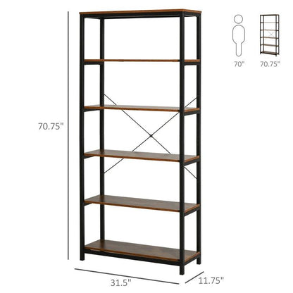 Industrial 6-Shelf Bookshelf | Wood Brown - Toronto Liquidation Warehouse